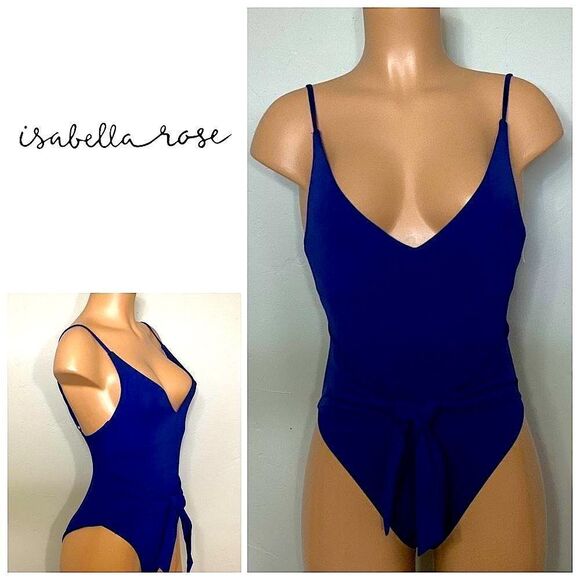 New. Isabell Rose navy tie front swimsuit. Retails $148 - Picture 1 of 7